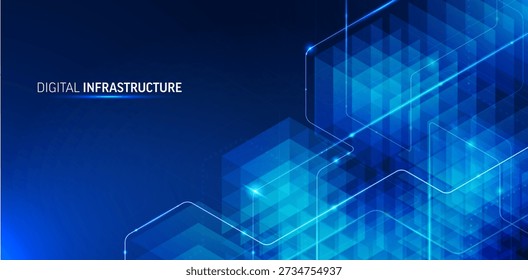 Isometric data technology network 3D vector illustration with digital server platforms and cubes connected by lines. Abstract cloud, AI blockchain infrastructure concept. Futuristic blue background