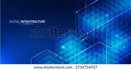 Isometric data technology network 3D vector illustration with digital server platforms and cubes connected by lines. Abstract cloud, AI blockchain infrastructure concept. Futuristic blue background