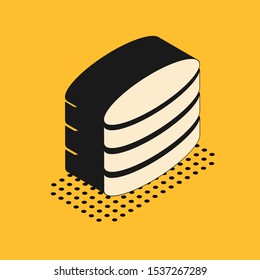Isometric Database icon isolated on yellow background. Network databases, disc with progress bar. Backup concept.  Vector Illustration