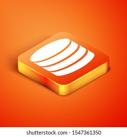 Isometric Database icon isolated on orange background. Network databases, disc with progress bar. Backup concept.  Vector Illustration