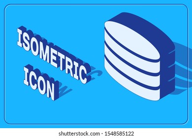 Isometric Database icon isolated on blue background. Network databases, disc with progress bar. Backup concept.  Vector Illustration
