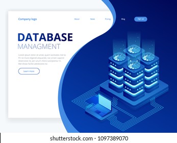 Isometric Database Network Management. Big Data processing, energy station of future. IT Technician Turning Server. Cloud service. Digital information. Vector illustration. Isometric Database Network Management. Big Data processing, energy station of future. IT Technician Turning Server. Cloud service. Digital information. Vector illustration.