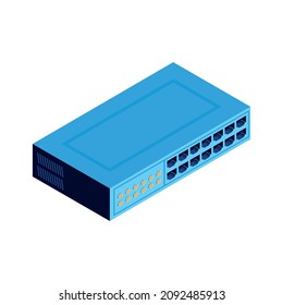 Isometric Datacenter Cloud Service Composition With Isolated Image Of Switch Device With Ports Vector Illustration