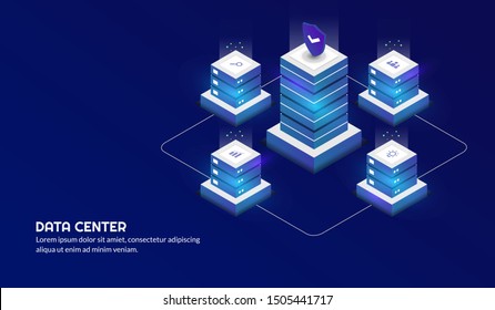 Isometric date center background, security hosting room concept