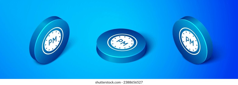 Isometric Day time icon isolated on blue background. Time symbol. Blue circle button. Vector