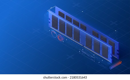 Isometric ddr illustration. Modern ram technology. Vector graphic element.