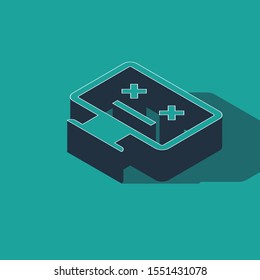 Isometric Dead monitor icon isolated on green background. 404 error like pc with dead emoji. Fatal error in pc system.  Vector Illustration