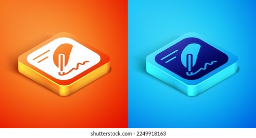 Isometric Declaration of independence icon isolated on orange and blue background.  Vector