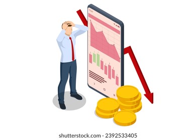 Tendencia isométrica decreciente que muestra resultados infructuosos y pérdidas insatisfactorias debidas a la crisis económica