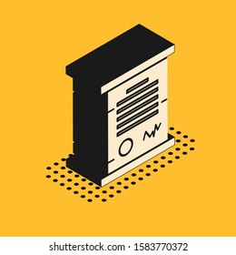 Isometric Decree, paper, parchment, scroll icon icon isolated on yellow background.  Vector Illustration