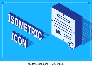 Isometric Decree, paper, parchment, scroll icon icon isolated on blue background.  Vector Illustration