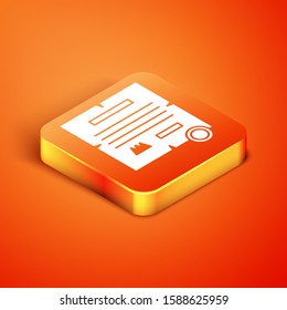 Isometric Decree, paper, parchment, scroll icon icon isolated on orange background.  Vector Illustration