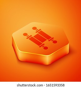 Isometric Decree, paper, parchment, scroll icon icon isolated on orange background. Chinese scroll. Orange hexagon button. Vector Illustration