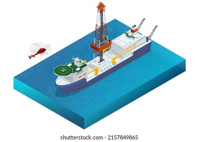 Isometric Deepwater drilling for production oil and gas, Oil and gas industry. Floating drilling platform on the ocean