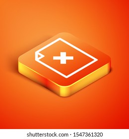 Isometric Delete file document icon isolated on orange background. Rejected document icon. Cross on paper.  Vector Illustration