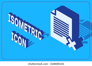 Isometric Delete file document icon isolated on blue background. Rejected document icon. Cross on paper.  Vector Illustration