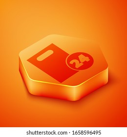 Isometric Delivery with cardboard boxes icon isolated on orange background. Door to door delivery by courier. Orange hexagon button. Vector Illustration