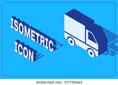Isometric Delivery cargo truck vehicle icon isolated on blue background.  Vector Illustration