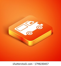 Isometric Delivery cargo truck vehicle icon isolated on orange background. Vector Illustration