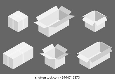 Isometric delivery carton box set. Vector illustration. Eps 10.