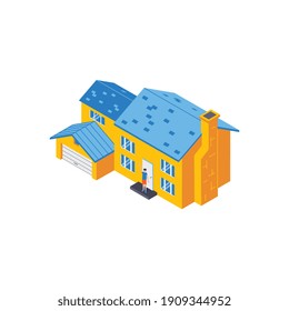 Composición de entrega isométrica con vista a la vivienda con huésped esperando la ilustración del vector de mensajería