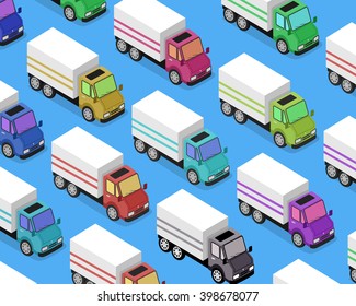 Isometric delivery lorry car icon. 3d delivery vector truck. Service van fast delivery concept. Isometric cargo vehicle van transport truck car isolated on blue background