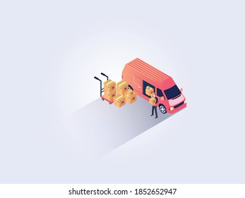 Isometric delivery service, courier flat vector design