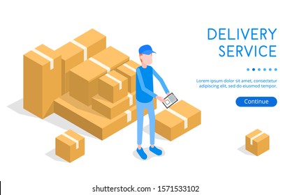 Isometric delivery service vector illustration.