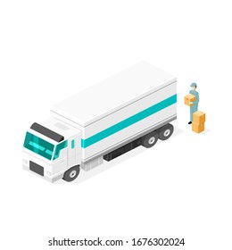 Isometric Delivery supply chain during covid 19 pandemic - isometric vector illustration
