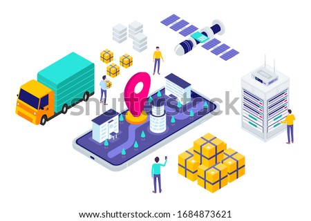 Isometric Delivery System Tracking Modern Illustration, Web Banners, Suitable for Diagrams, Infographics, Book Illustration, Game Asset, And Other Graphic Assets