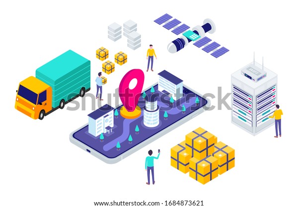 Isometric Delivery System Tracking
Modern Illustration, Web Banners, Suitable for Diagrams,
Infographics, Book Illustration, Game Asset, And Other Graphic
Assets