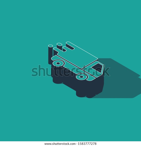 Isometric\
Delivery truck in movement icon isolated on green background. Fast\
shipping delivery truck.  Vector\
Illustration