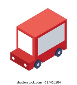 Isometric Delivery Truck Object or Icon - Element for Tileset Map, Landscape Design, Urban Architecture, Web, Exterior Facade or Game in Colorful Minimalist Flat Vector