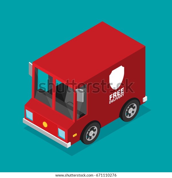 Isometric delivery van flat\
vector.