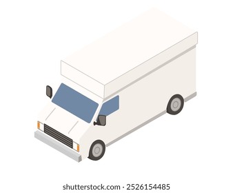 Isometric delivery van in white, ideal for logistics, shipping, or delivery services. Perfect for use in business-related projects or urban scene. Vector illustration isolated on white background.