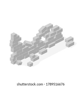 Isometric Demolished Wall - Vector Icon Illustration