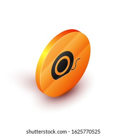 Isometric Dental floss icon isolated on white background. Orange circle button. Vector Illustration