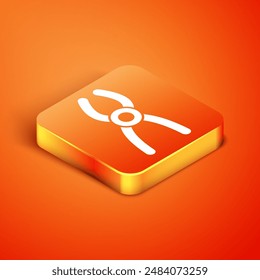 Isometric Dental pliers icon isolated on orange background. Dental equipment.  Vector