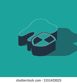 Isometric Dental protection icon isolated on green background. Tooth on shield logo.  Vector Illustration