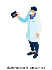 Isometric dentist composition with isolated tooth care human character vector illustration