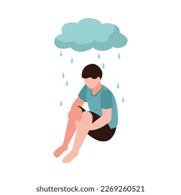 Isometric depression composition with isolated human character of affected person vector illustration