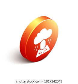Isometric Depression and frustration icon isolated on white background. Man in depressive state of mind. Mental health problems. Orange circle button. Vector