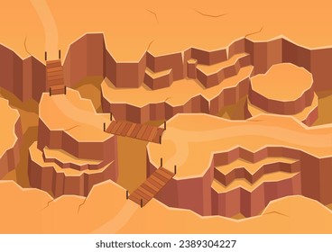 isometric desert with mount and wooden bridge