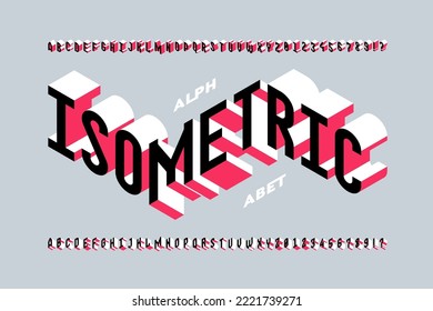 Isometric design 3d font, alphabet letters and numbers vector illustration