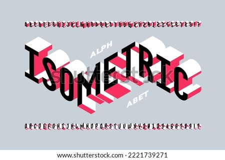 Isometric design 3d font, alphabet letters and numbers vector illustration