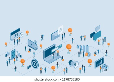 Isometric Design For Business Digital Marketing Online Connection Concept
