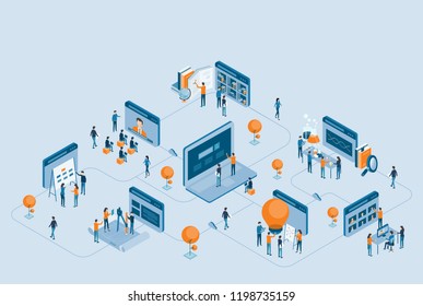 Isometric Design Business Research  And Online Education  Concept
