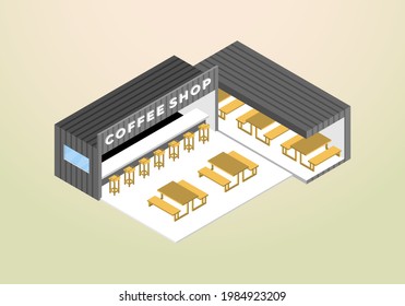isometric design of cafe house or coffee shop vector template