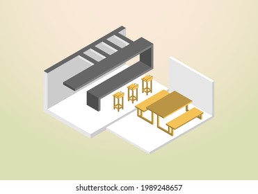 isometric design of cafe house or coffee shop vector template