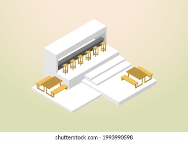 isometric design of cafe house or coffee shop vector template